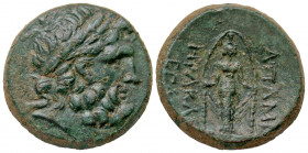 Phrygia, Apameia. 133-48 B.C. AE 22 (21.5 mm, 9.34 g, 1 h). Herakle-, and Eglo-, magistrates. Laureate head of Zeus right / AΠAME HΡAKΛEI EΓΛO, cult s...