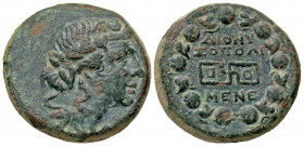 Phrygia, Dionysopolis. 1st century B.C. AE 20 (19.8 mm, 7.01 g, 11 h). Menekles Biano(?), magistrate. Head of Dionysos right, wearing ivy wreath / ΔIO...