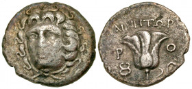 Crete, Pseudo-Rhodian. 205-188 B.C. AR drachm (16 mm, 2.02 g, 1 h). Reduced drachm struck on Crete to pay mercenary soldiers. Helios radiate head faci...