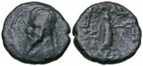 Parthian Kingdom. Mithradates II. 121-91 B.C. AE chalkous (13.5 mm, 1.72 g, 1 h). Rhagae mint. Long-bearded bust left wearing tiara with six-point sta...