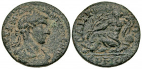 Lydia, Saitta. Elagabalus. A.D. 218-222. AE 19 (19 mm, 4.11 g, 6 h). AYT K M AY ANTΩNЄINOC, laureate and draped bust of Caracalla right, seen from the...