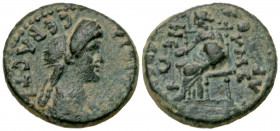Phrygia, Eumeneia. Domitia. Augusta, A.D. 82-96. AE 15 (15 mm, 2.44 g, 12 h). ΔOMITIA CЄBACTH, draped bust of Domitia right, hair in queue / KΛ TЄPЄNT...