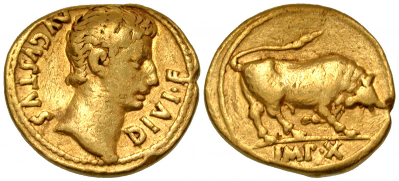 Augustus. 27 B.C.-A.D. 14 AV aureus (20 mm, 7.82 g, 6 h). Lugdunum mint, struck ...