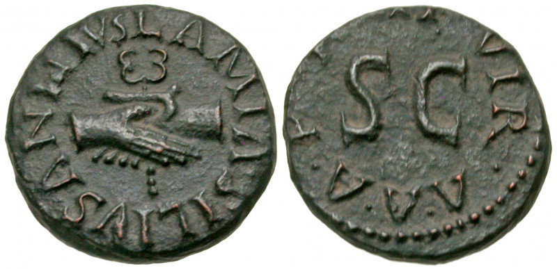 Augustus. 27 B.C.-A.D. 14 AE quadrans (15.3 mm, 2.84 g, 7 h). Rome mint, struck ...