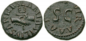 Augustus. 27 B.C.-A.D. 14 AE quadrans (15.3 mm, 2.84 g, 7 h). Rome mint, struck 9 B.C. LAMIA SILIVS ANNIVS, three triumvirs' names around circular bor...