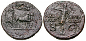 Germanicus. Died A.D. 19. AE dupondius (29.5 mm, 15.08 g, 8 h). Rome mint, struck under Gaius (Caligula), A.D. 37-41. GERMANICVS CAESAR, Germanicus, h...