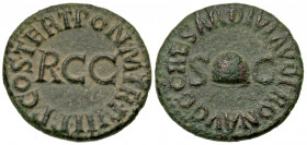 Gaius Caligula. A.D. 37-41. AE quadrans (17.9 mm, 2.92 g, 6 h). Rome mint, struck A.D. 39-40. C CAESAR DIVI AVG PRON AVG, pilius between S-C / PON M T...