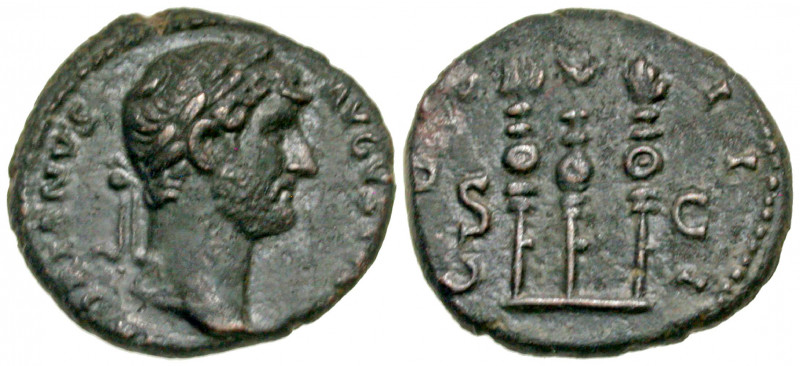 Hadrian. A.D. 117-138. AE quadrans (16.7 mm, 2.75 g, 6 h). Rome mint, struck A.D...