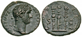 Hadrian. A.D. 117-138. AE quadrans (16.7 mm, 2.75 g, 6 h). Rome mint, struck A.D. 128-132. HADRIANVS AVGV[STVS P P], laureate bust right, slight drape...