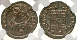 Licinius I. A.D. 308-324. AE 3. silvered. Heraclea mint. LICINI-VS AVG, laureate and mantled bust of Licinius I left, holding mappa, globe and spear /...