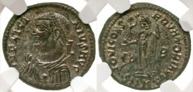 Licinius I. A.D. 308-324. AE 3. BI follis. Cyzicus mint, struck A.D. 317-318. IMP LICI-NIVS AVG, laureate, draped and cuirassed bust of Licinius I lef...