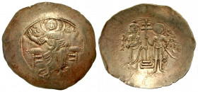 John II Comnenus. 1118-1143. EL aspron trachy (32.8 mm, 4.34 g, 6 h). Constantinople mint. Christ Pantokrator seated facing on backless throne, wearin...