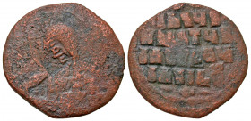 Byzantine. Anonymous. ca. A.D. 976-1035. AE follis (25.9 mm, 5.26 g, 6 h). Class 2. Bust of Christ facing; Arabic countermark "Lillah" on bust of Chri...