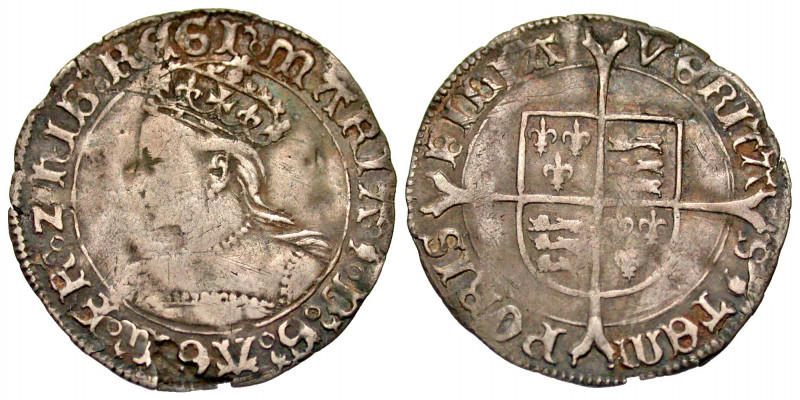 England. Mary I. 1553-1554. AR groat (23.8 mm, 1.85 g, 1 h). Pomegranate mint ma...