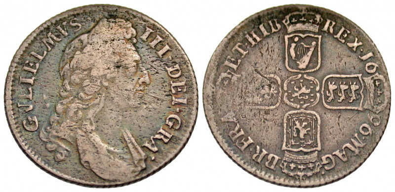 England. William III. 1694-1702. AR shilling (25.6 mm, 5.84 g, 12 h). 1696. Firs...