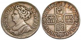 England. Anne. 1702-1714. AR shilling (25.6 mm, 5.99 g, 1 h). 4th bust. London mint, 1711. ANNA · DEI GRATIA ·, crowned and robed bust of Anne left / ...