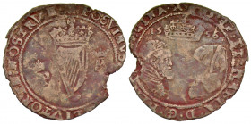 Ireland. Philip & Mary. 1554-1558. AR groat (26.4 mm, 2.60 g, 11 h). 1556. + PHIL · II · MARIA · D · G · REX [ET R]EGINA, crown divides date above the...