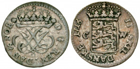 Denmark. Frederik IV. 1699-1730. AR 12 skilling (16.5 mm, 1.04 g, 6 h). Struck 1716 CW. D · G · REX · DAN & NOR, legend around crowned monogram of Fre...