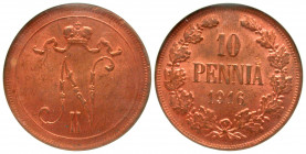 Finland. 10 pennia. 1916. NGC certified MS 63 RD. 

NGC (1914838-039) grade MS 63 RD