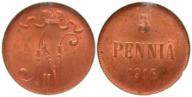 Finland. 5 pennia. 1916. NGC certified MS 63 RD. 

NGC (1914838-048) grade MS 63 RD