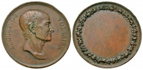 France. Voltaire. later 18th century Bronze Medallion (35 mm, 19.56 g). Prize medal with large (blank) field for engravature on reverse. ABOUET DE VOL...