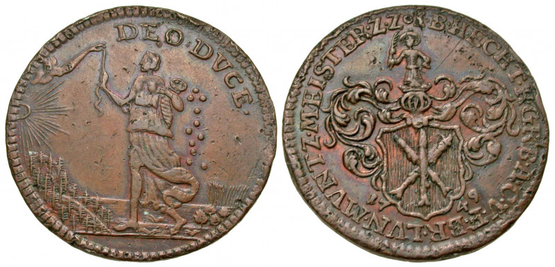 German States, Brunswick. Municipal Issue. AE jeton (27.9 mm, 6.67 g, 4 h). 1749...