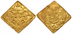 German States, Regensburg. 1745-1765. Gold 1/2 ducat (17 mm, 1.67 g, 6 h). Trade coinage. ND. Crossed keys, R above, B below / Imperial eagle. KM 328;...