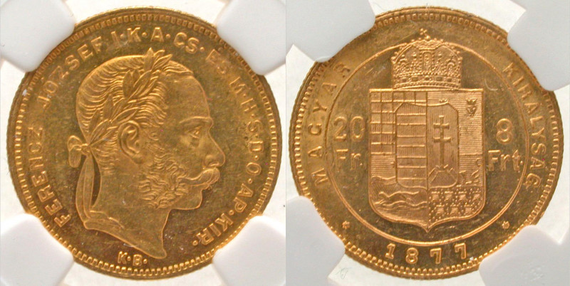 Hungary. Franz Joseph. 1848-1916. Gold 8 Forint 20 Francs. .900 AU. Kremnitz min...