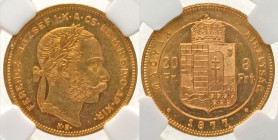 Hungary. Franz Joseph. 1848-1916. Gold 8 Forint 20 Francs. .900 AU. Kremnitz mint, 1877KB. FERENCZ JOZSEF I · K · A · CS · ESM · B · SD · O · AP· KIR ...