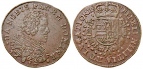 Spanish Netherlands. Philip IV. 1621-1665. AE jeton (30.1 mm, 5.93 g, 12 h). Brabant Mint, struck 1656. · DA NOBIS PACEM DOMINE · / 16-56, bare-headed...