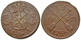 Sweden. Adolf Fredrick. 1751-1771. 2 Ore. 1766. KM 461; Ahl 175; Hobson 282. aXF, small areas of weakness otherwise choice.