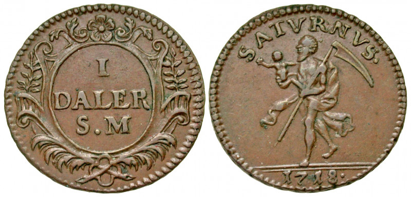 Sweden. Karl XII. 1697-1718. Gortz daler (24.3 mm, 4.71 g, 1 h). 1718. SATVRNVS ...