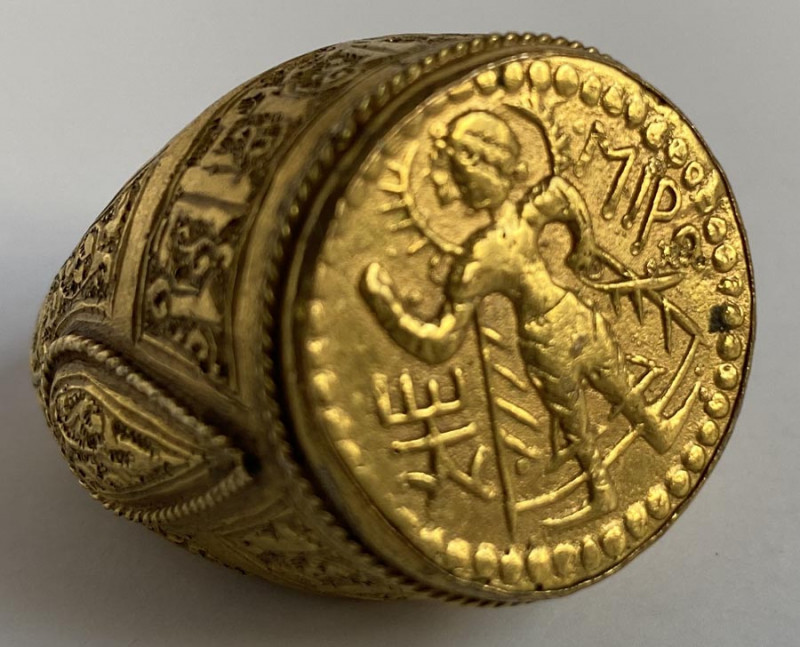 Gold ring with Kushan coin.4th-5th Century A.D. In our estimation the coin is ge...