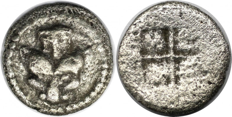 Griechische Münzen, MACEDONIA. AKANTHOS. Obol circa 480 v. Chr. Vs.: Kopf einer ...