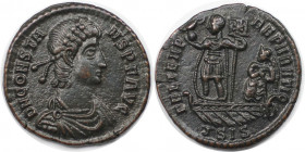 Römische Münzen, MÜNZEN DER RÖMISCHEN KAISERZEIT. Constans I. (337-350 n. Chr). Follis. (2.33 g. 18.5 mm) Vs.: DN CONSTANS PF AVG, Büste mit pearl dia...