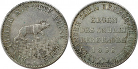 Altdeutsche Münzen und Medaillen, ANHALT - BERNBURG. Alexander Carl (1834-1863). Ausbeutetaler 1855 A. Silber. AKS 16. Vorzüglich, Kratzer