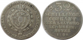 Altdeutsche Münzen und Medaillen, MECKLENBURG - SCHWERIN. Friedrich Franz I. (1785-1837). 32 Schilling Courant 1797. Silber. KM 233, Jaeger 18b. Sehr ...