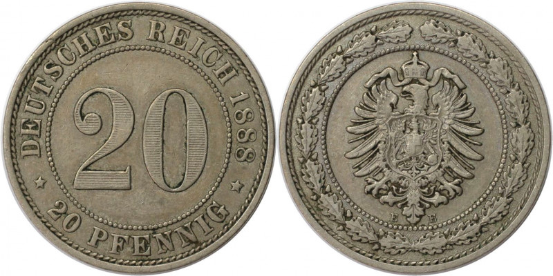 Deutsche Münzen und Medaillen ab 1871, REICHSKLEINMÜNZEN. 20 Pfenning 1888 E. Ku...