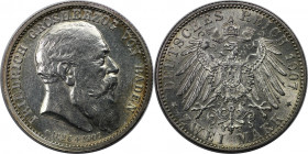 Deutsche Münzen und Medaillen ab 1871, REICHSSILBERMÜNZEN, Baden. Friedrich I. (1852-1907). 2 Mark 1907, auf den Tod. Silber. Jaeger 36. Vorzüglich-st...