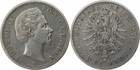 Deutsche Münzen und Medaillen ab 1871, REICHSSILBERMÜNZEN, Bayern. Ludwig II. (1864-1886). 2 Mark 1876 D. Silber. Jaeger 41. Sehr Schön. Kratzer