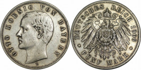 Deutsche Münzen und Medaillen ab 1871, REICHSSILBERMÜNZEN, Bayern. Otto (1886-1913). 5 Mark 1906 D. Silber. Jaeger 46. Sehr schön. Kl.Kratzer