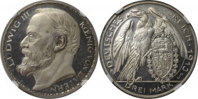 Deutsche Münzen und Medaillen ab 1871, REICHSSILBERMÜNZEN, Bayern. Ludwig III. (1913-1918), versilbertes Kupfer Proof Muster 3 Mark 1913. Sch-52 / G1....