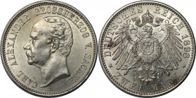 Deutsche Münzen und Medaillen ab 1871, REICHSSILBERMÜNZEN, Sachsen-Weimar-Eisenach. Carl Alexander (1853-1901). 2 Mark 1898 A. Silber. Jaeger 156. Vor...