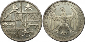 Deutsche Münzen und Medaillen ab 1871, WEIMARER REPUBLIK. 3 Reichsmark 1927 A, 400 Jahre Philipps-Universität Marburg. Silber. Jaeger 330. Vorzüglich-...