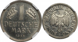Deutsche Münzen und Medaillen ab 1945, BUNDESREPUBLIK DEUTSCHLAND. 1 Mark 1955 G. Kupfer-Nickel. Jaeger 385. NGC MS-66