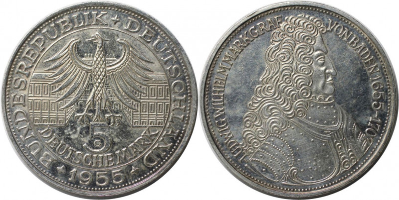 Deutsche Münzen und Medaillen ab 1945, BUNDESREPUBLIK DEUTSCHLAND. 5 Mark 1955 G...