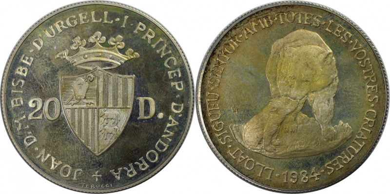 Europäische Münzen und Medaillen, Andorra. Braun Bär. 20 Diners 1984. 16,0 g. 0....