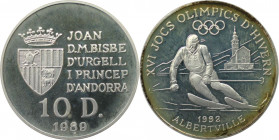 Europäische Münzen und Medaillen, Andorra. "Olympiade Albertville 1992". 10 Diners 1989. 12,0 g. 0.925 Silber. 0.36 OZ. KM 55. Stempelglanz