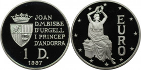 Europäische Münzen und Medaillen, Andorra. Europa mit Lorbeerkranz. 1 Diner 1997, Silber. 0.16 OZ. KM 127. Polierte Platte