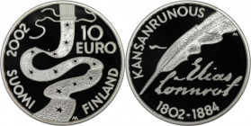 Europäische Münzen und Medaillen, Finnland / Finland. Elias Lönnrot. 10 Euro 2002. 27,40 g. 0.925 Silber. 0.81 OZ. KM 108. Polierte Platte